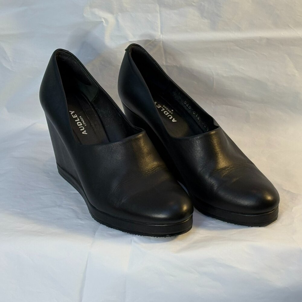 Black Wedge Leather Shoes - Audley London